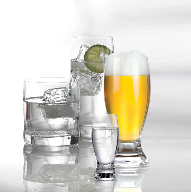 Vandglas, shotsglas og ølglas
